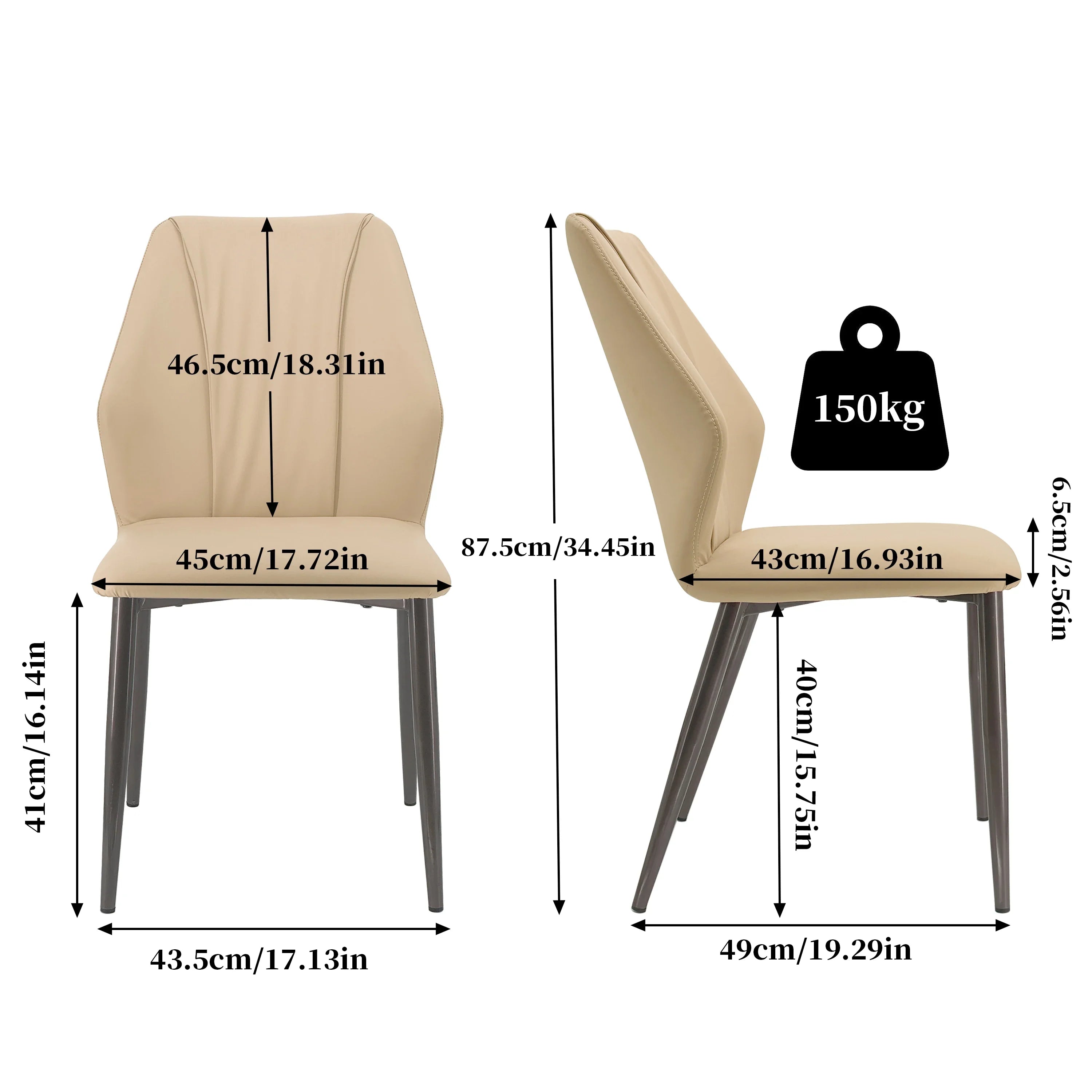 Upholstered PU Leather Dining Chair Set of 2 Kitchen High Back Armless Side Dinner Chairs for Living Room, Kitchen