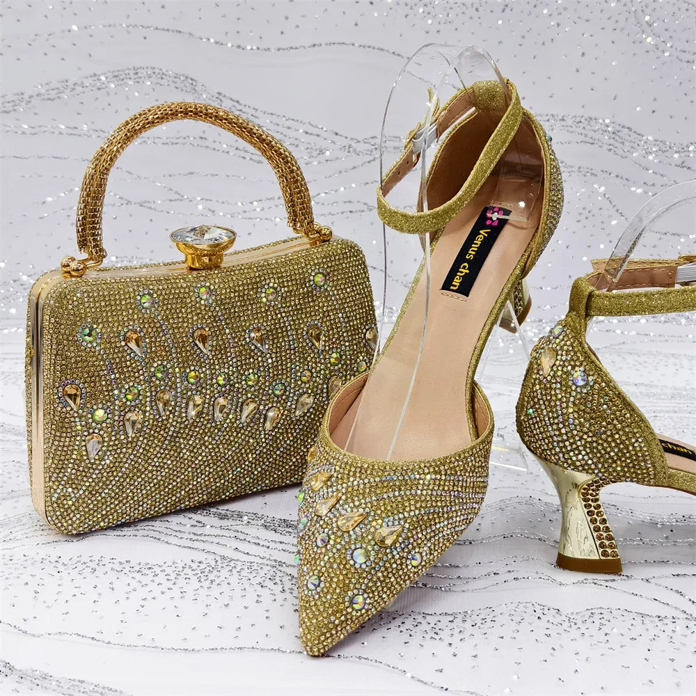 Rhinestone Slingback Pumps & Bag Matching Set — Bling Pointed Toe | 5 Colours | EU 37–43