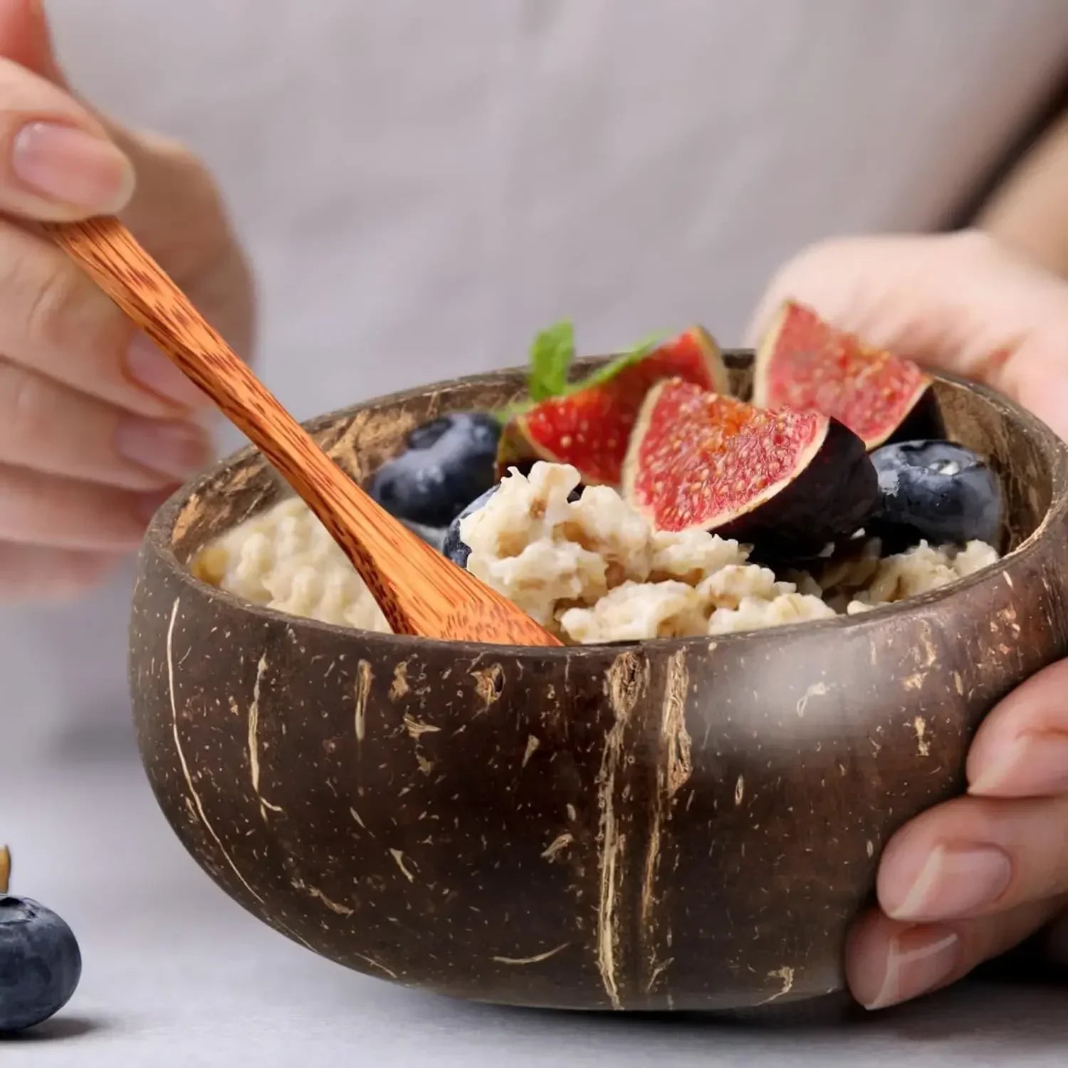 Natural Coconut Bowls And Wooden Spoon Sets Reusable Coconut Shell Bowls For Dessert Yogurt Fruit Salad Kitchen Tableware