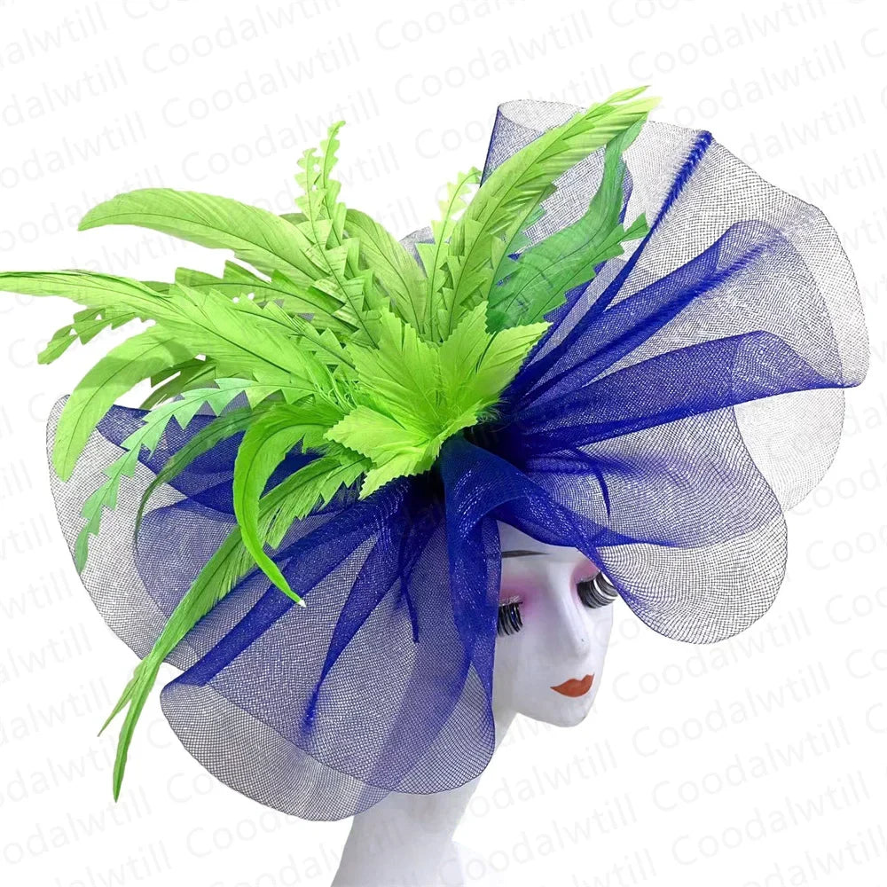 Kentucky Derby Big Fascinator Hat Women Wedding Elegant Feather Pillbox Cap