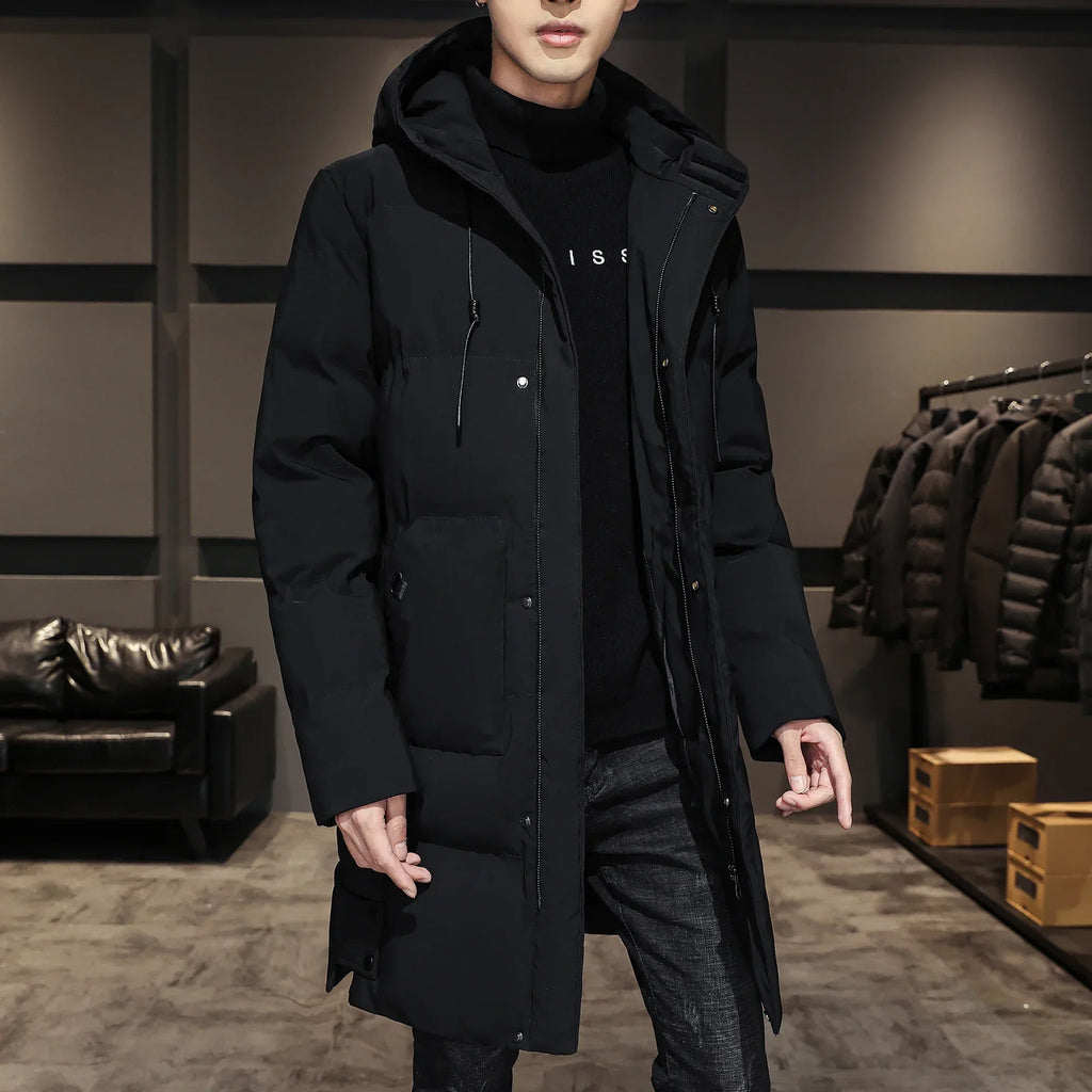 High Quality Long Cotton-padded Coat Warm Simple Solid Color Thin Look High Trend All Quality Fabric Comfortable Men's Parkas