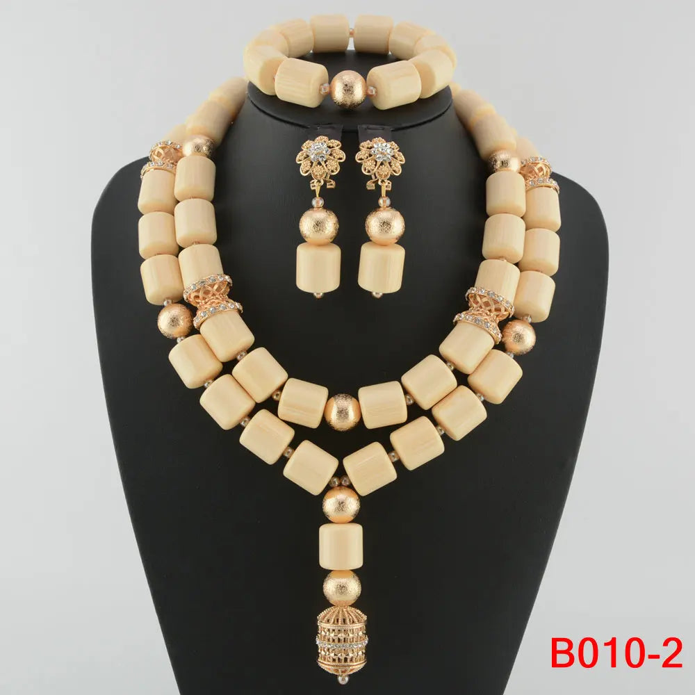 Traditional Nigerian Wedding Artificial Coral Beads Bridal Jewelry Sets African
