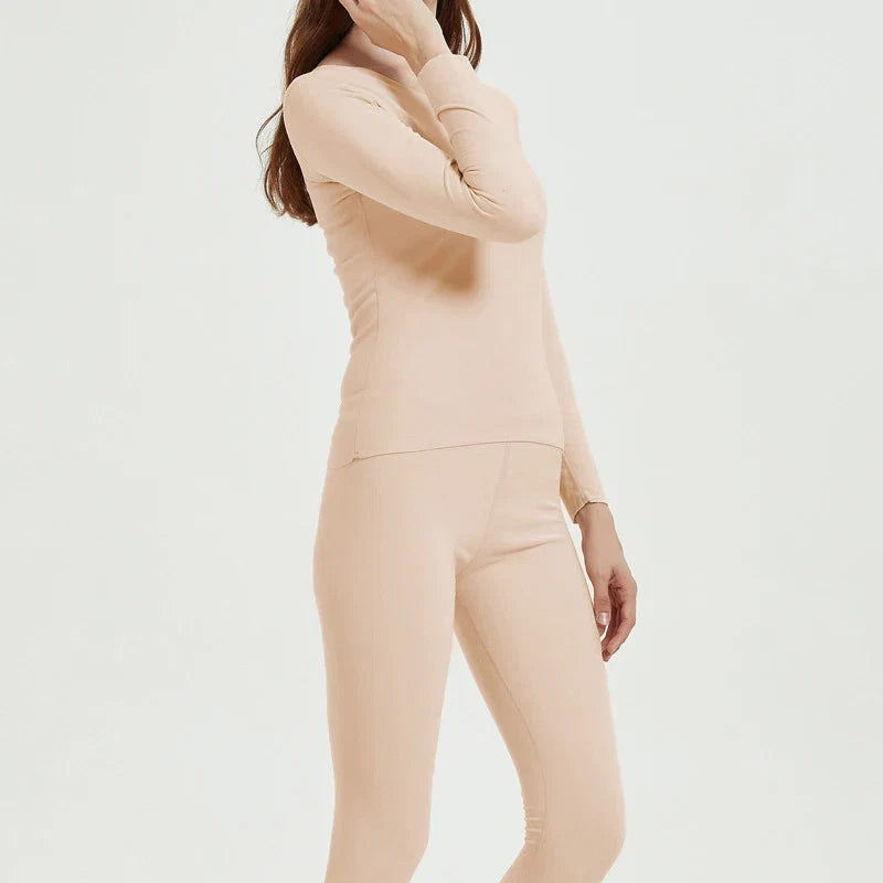 Women's Seamless Thermal Underwear Set Winter Warm Comfortable Solid Lingerie Long Johns Sexy Knitted Polyester Elastane Blend