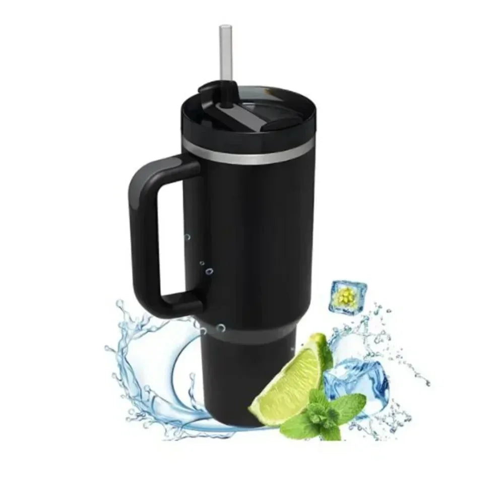 Large capacity 1200ML 304 stainless steel insulated water bottle insulated coffee cart cup hot and cold cups, straw with handle