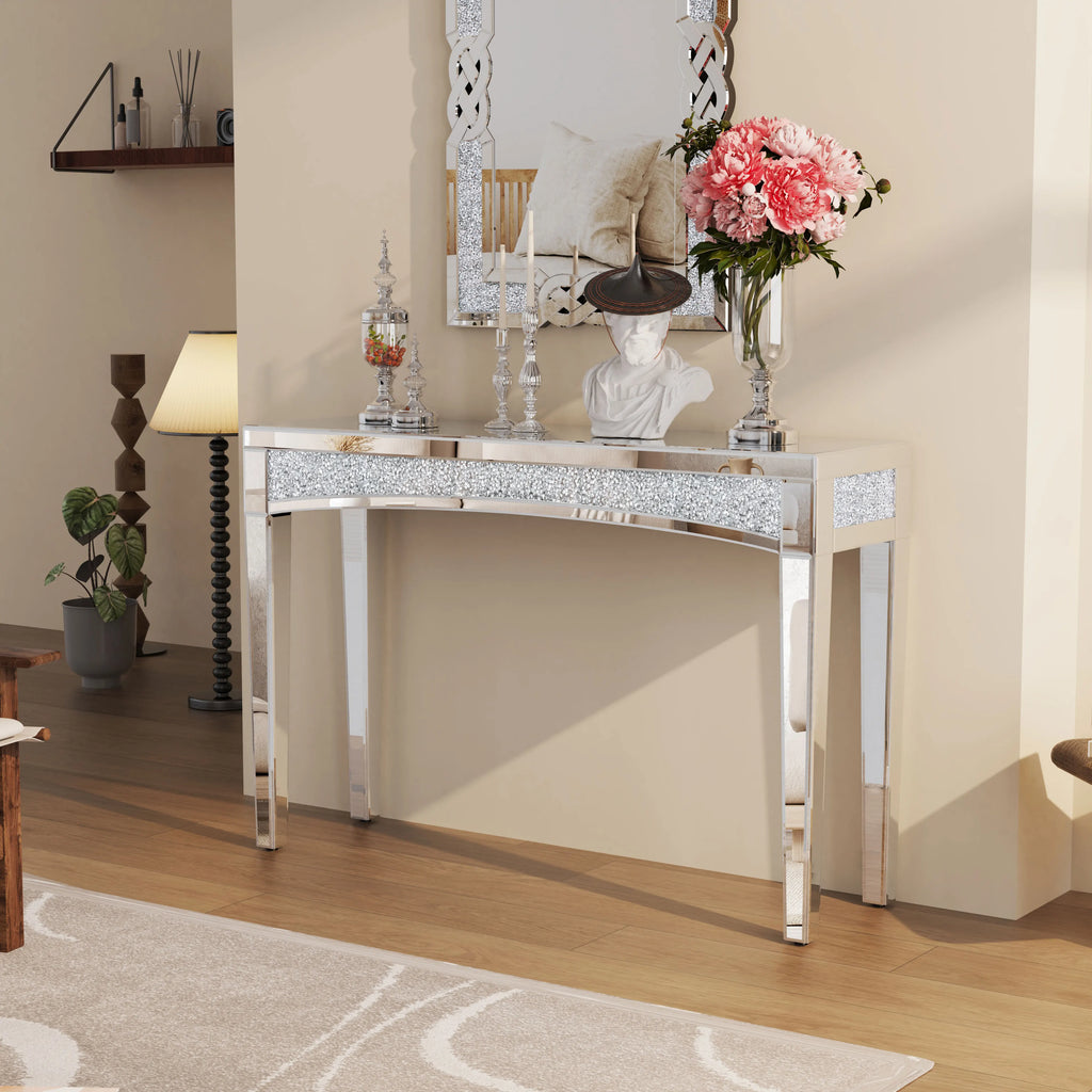 47.2" Mirrored Desk Silver Console Table for Living Room, Entryway And Foyers