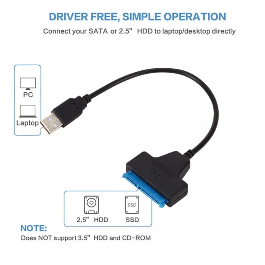 SATA to USB 3.0 / 2.0 Cable Up to 6 Gbps for 2.5 Inch External HDD SSD Hard Drive SATA 3 22 Pin Adapter USB 2.0 to Sata III Cord