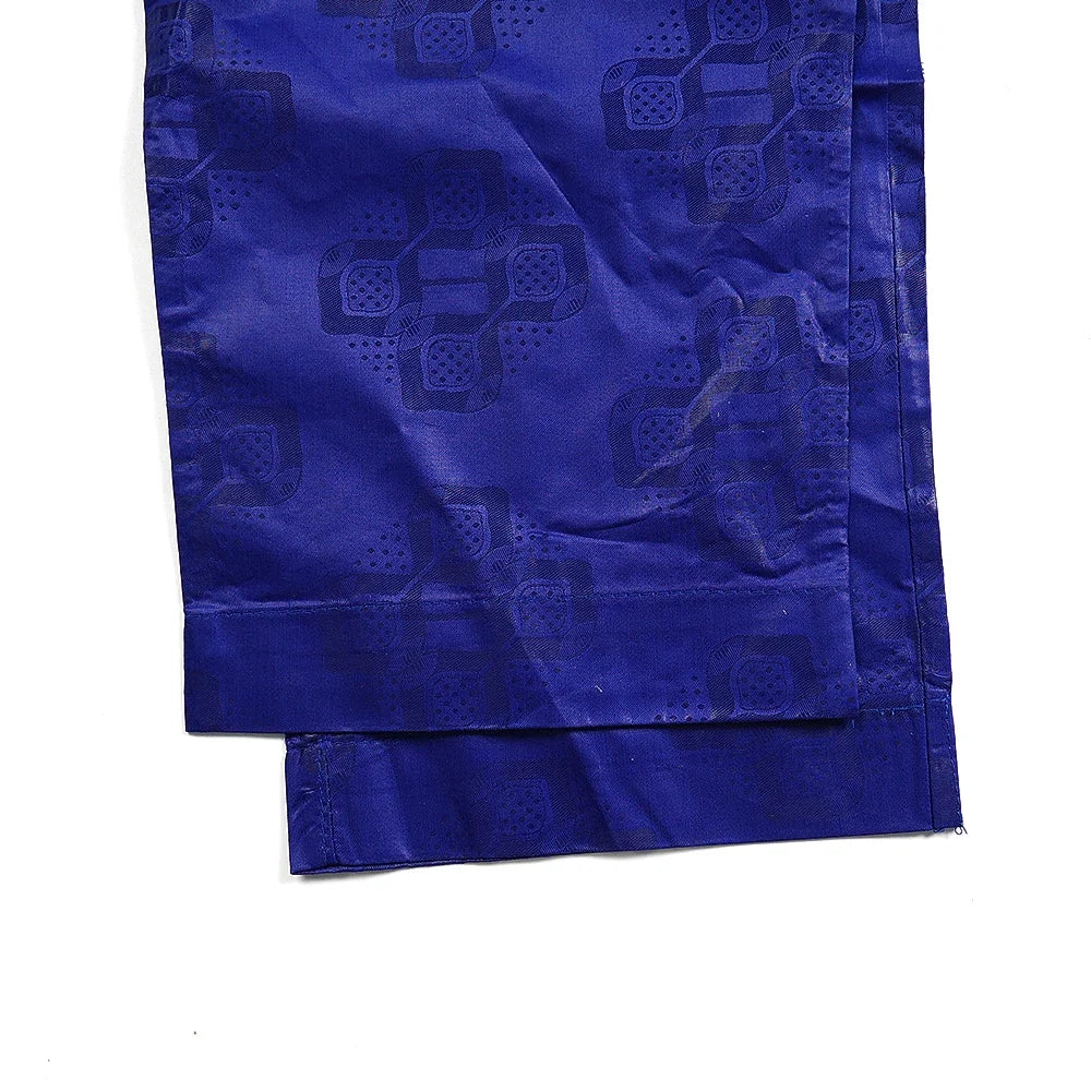 Men's African Traditional 3PCS Outfit  Blue Bazin Riche Agbada Embroidered Robe