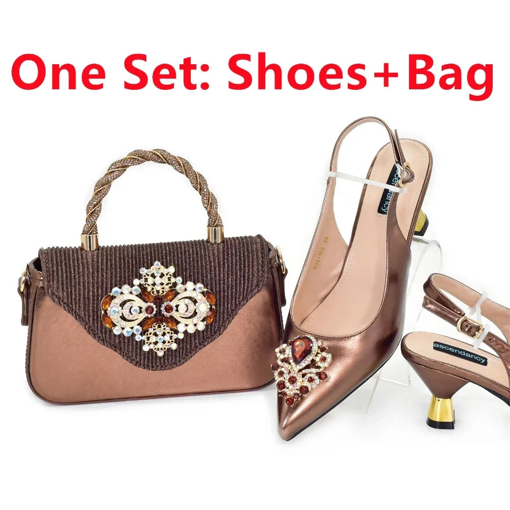 Women's Italian Shoe & Bag Set | Crystal Slingback Heels | Party & Wedding | EU 38–43 | 5 Colours