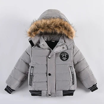 Autumn Winter Hooded Jacket for Kids - Boys & Girls Warm Fur Collar Zipper Outerwear Casual Fashion Baby Coat for Ages 2-6