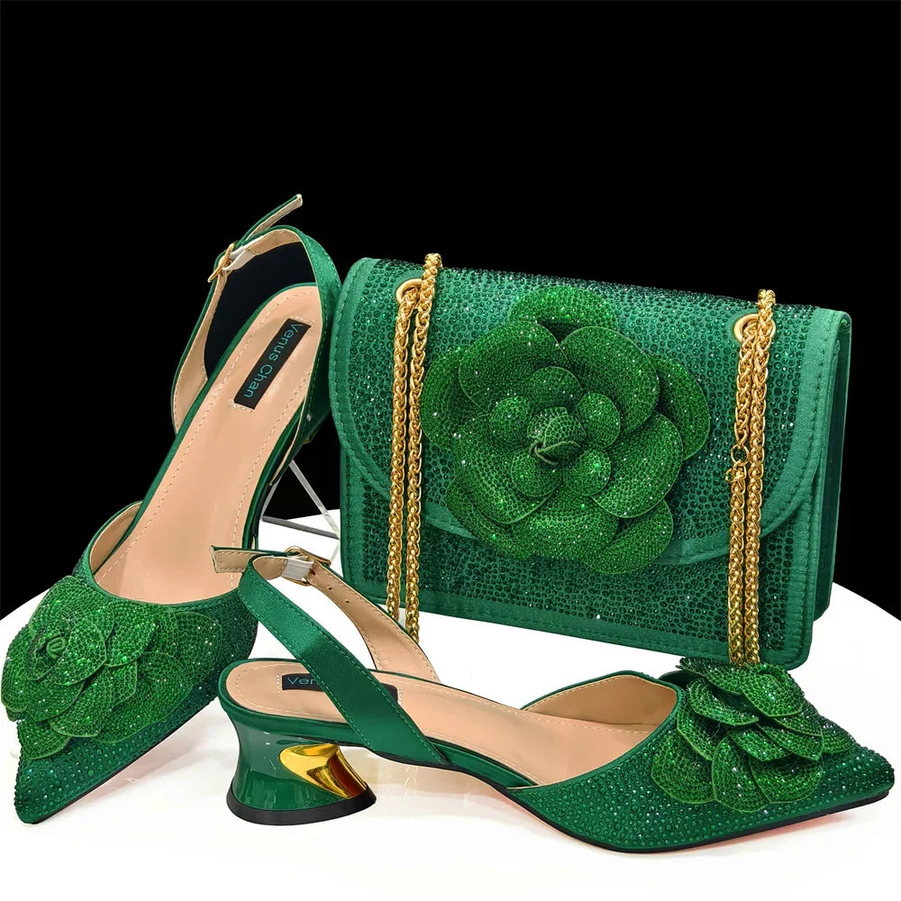 Large Flower Rhinestone Pointed Toe Slingback Pumps — Low Heel | 6 Colours | EU 37–43