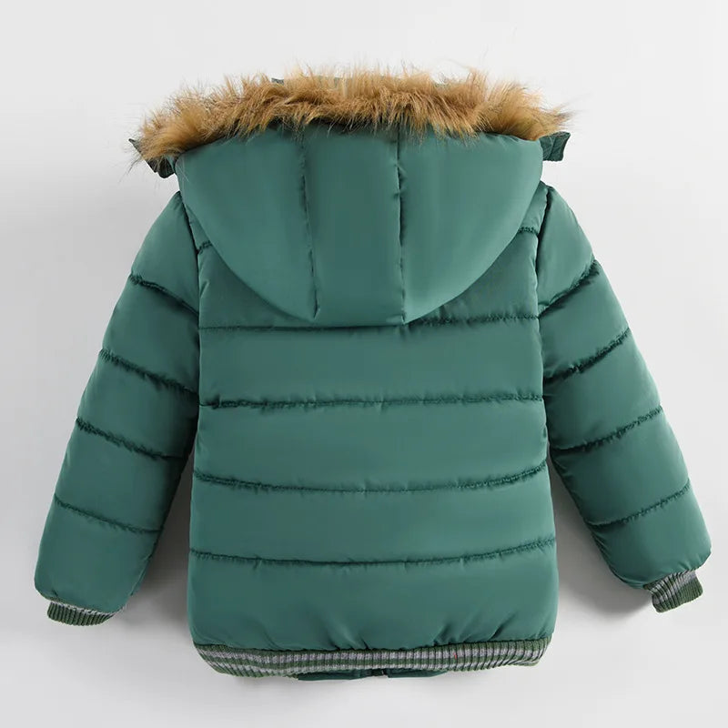 Autumn Winter Hooded Jacket for Kids - Boys & Girls Warm Fur Collar Zipper Outerwear Casual Fashion Baby Coat for Ages 2-6