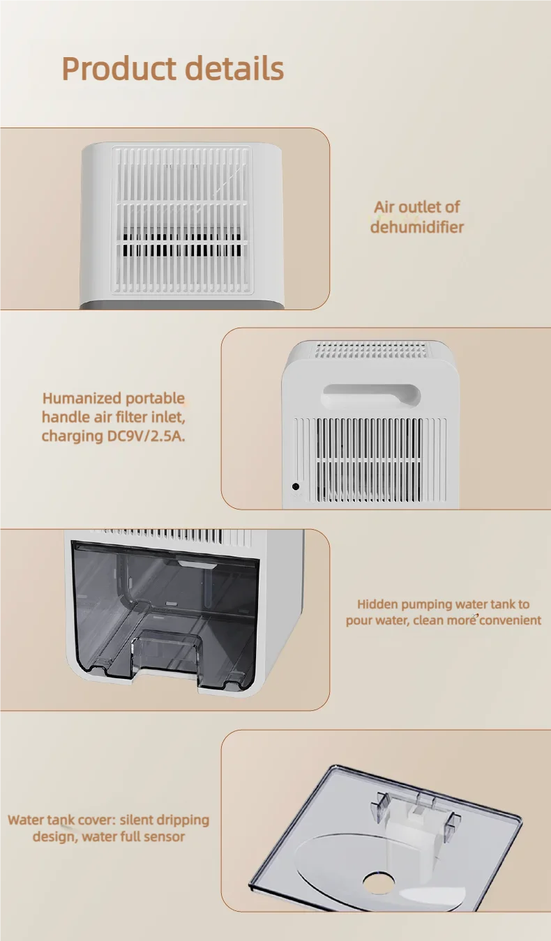 Intelligent timing air dehumidifier 1.5L, air dryer for home bedroom office kitchen deodorization and defrosting EU/US plug
