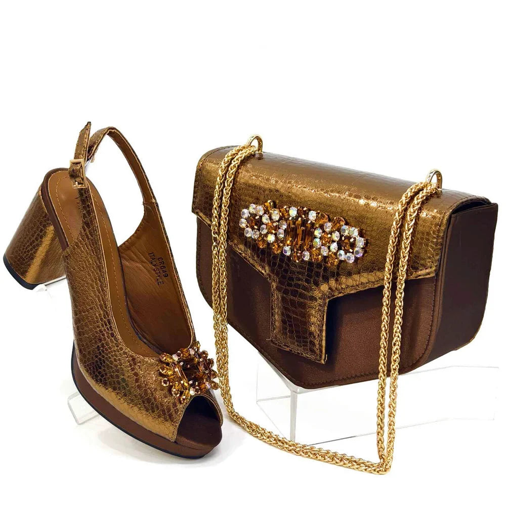 Rhinestone Bling Peep Toe Slingback Heels & Bag Set — 6 Colours | EU 37–43