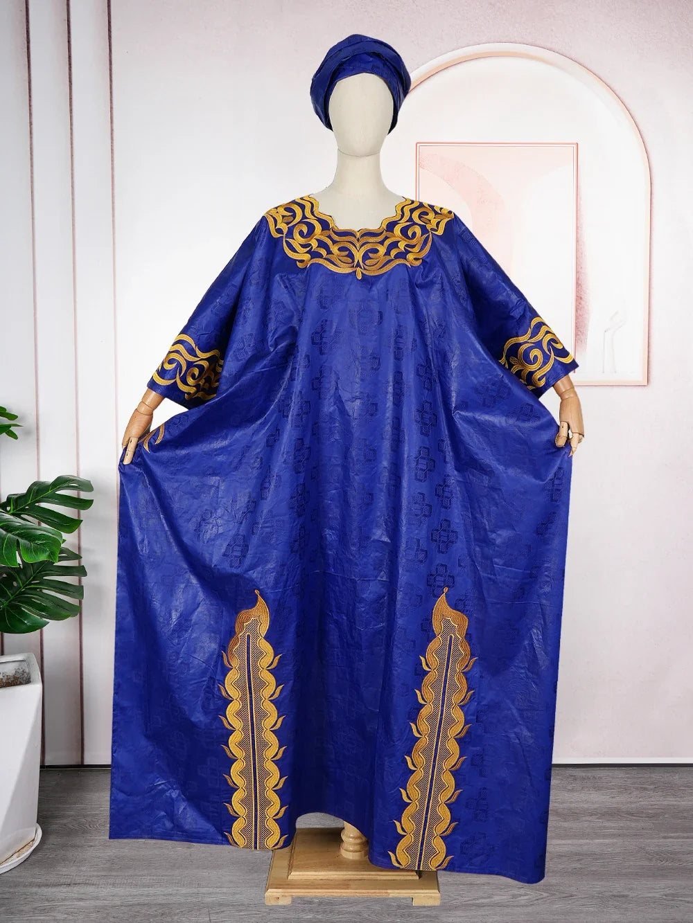 Women's African Boubou Dashiki Gown – Bazin Ankara Embroidered Kaftan Robe | Polyester-Spandex | One Size | 5 Colours