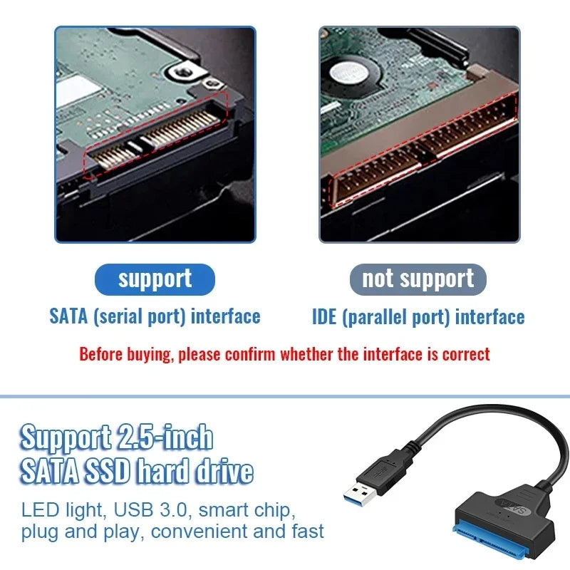 SATA to USB 3.0 / 2.0 Cable Up to 6 Gbps for 2.5 Inch External HDD SSD Hard Drive SATA 3 22 Pin Adapter USB 2.0 to Sata III Cord