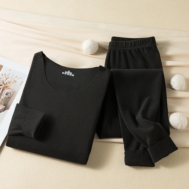Women's Seamless Thermal Underwear Set Winter Warm Comfortable Solid Lingerie Long Johns Sexy Knitted Polyester Elastane Blend