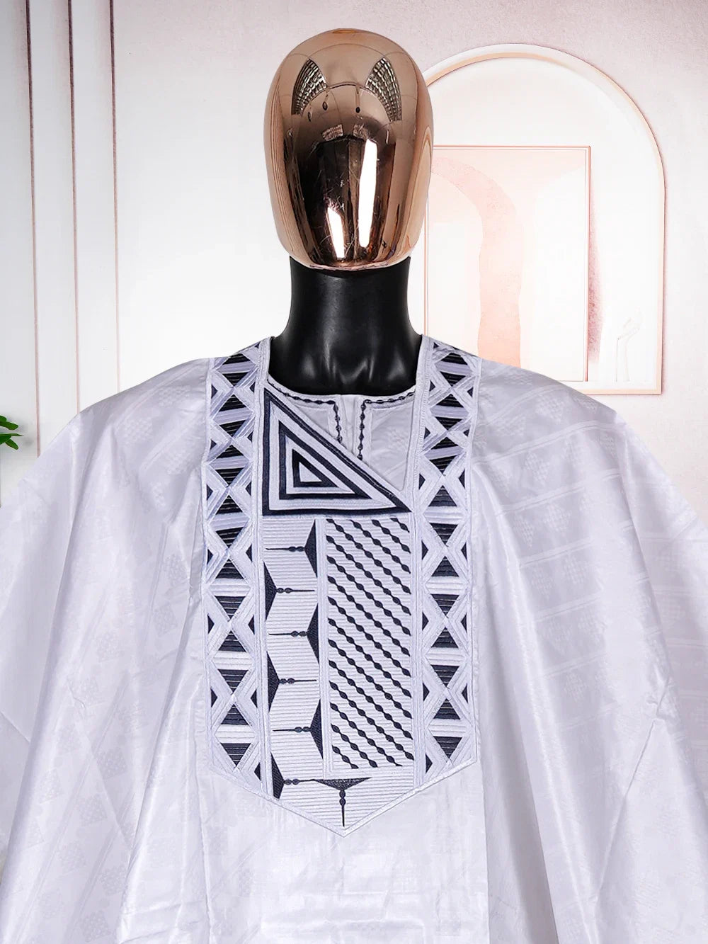 African Clothes for Men Traditional Rich Bazin Original Embroidery White Clothing Men 3 PCS Set Wedding Party Occasion 2024