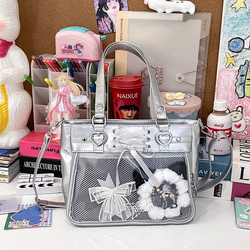 Italife Small Red Ita Bag Crossbody with Ribbon Women Kawaii Clear Cute Shoulder Bag Student Girl Heart Ita Bag with Insert H202
