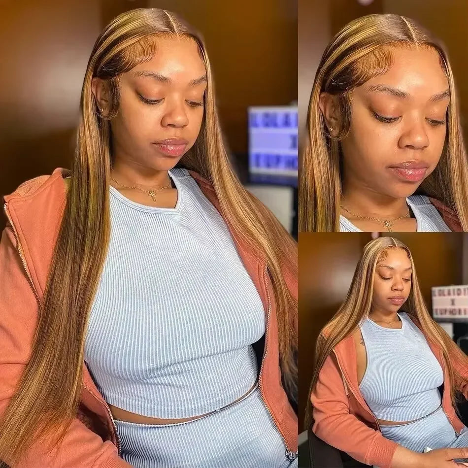 P4/27 Highlight Colored 13x4 13x6 HD Lace Frontal Wig 32 46 Inch 220 Density Remy Hair Bone Straight human Hair Wigs For Women