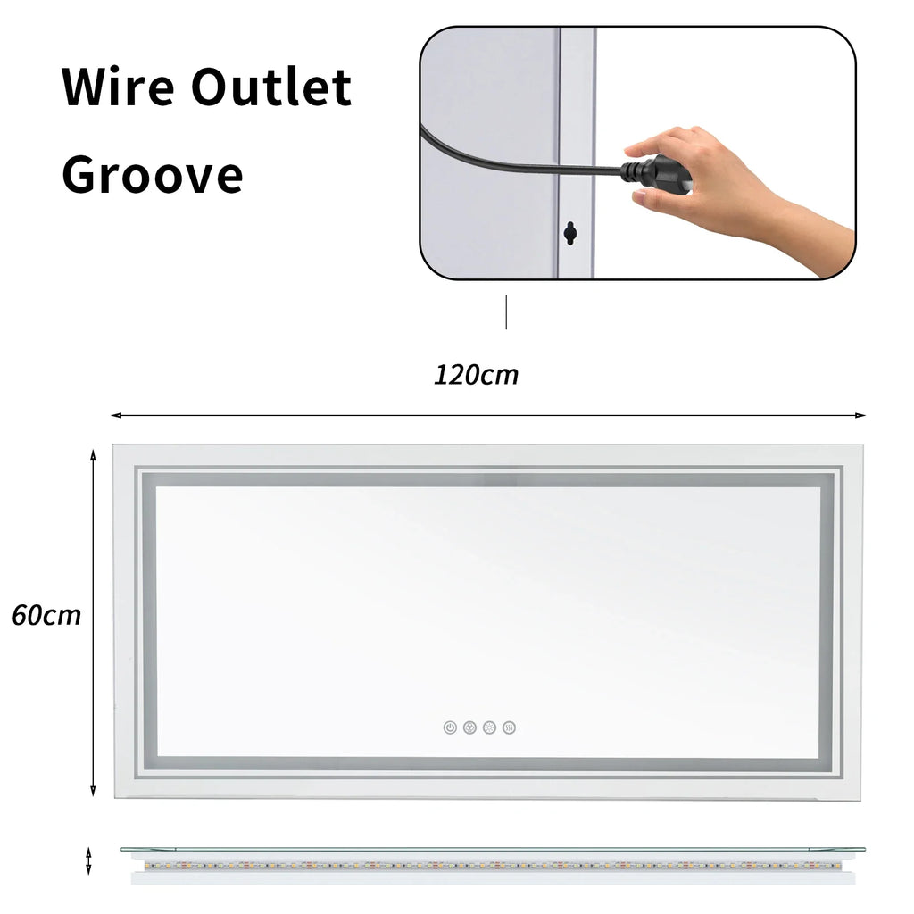 Large Full Size RGB LED Bathroom Mirror with Lights, Dimmable Wall Mirrors, Smart Anti-Fog, Vertical and Horizontal