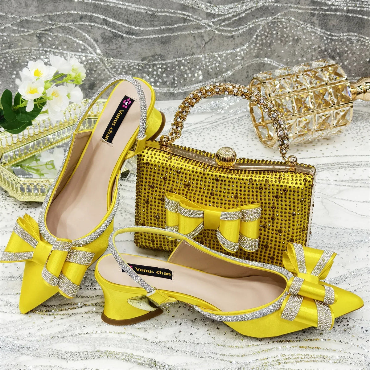 Butterfly-Knot Bow Pointed Toe Slingback Heels & Matching Bag Set — 7 Colours | EU 37–43