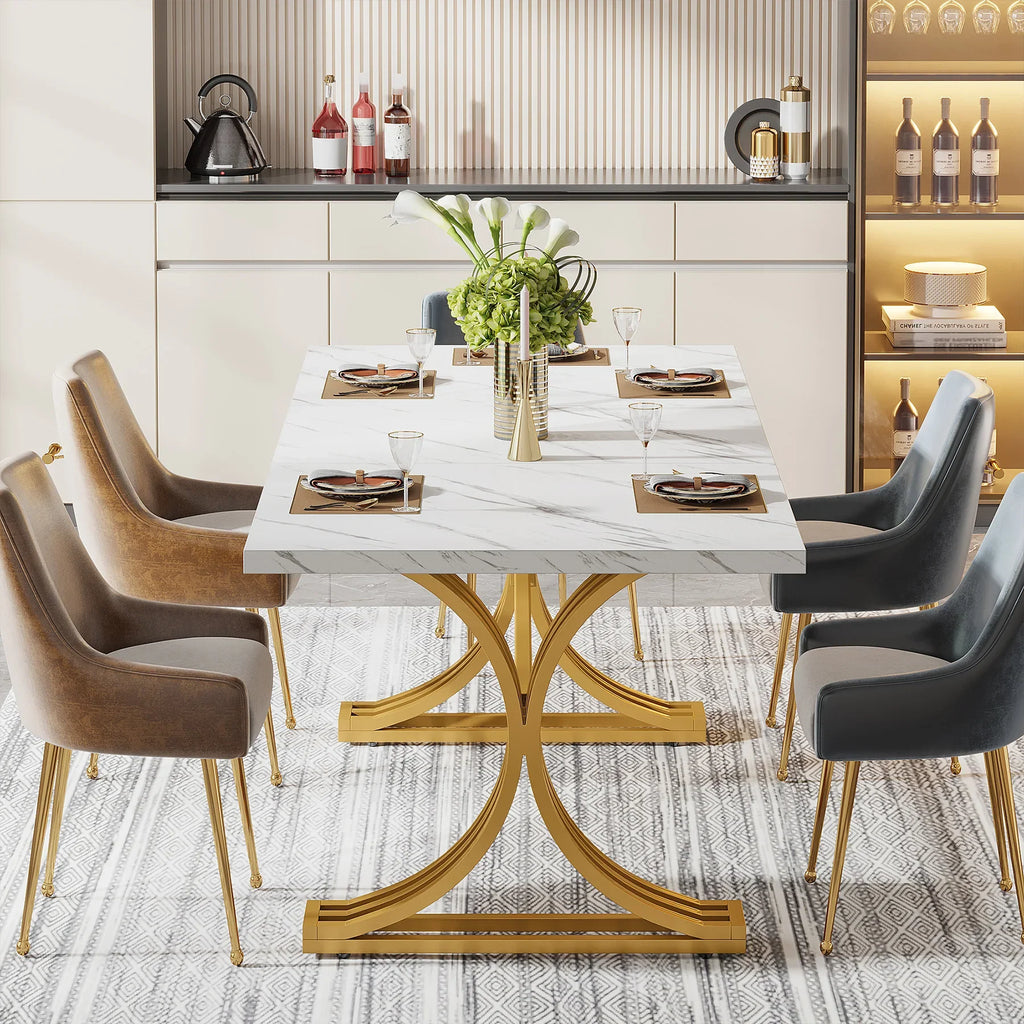 Tribesigns 63-Inch Rectangular Dining Table for 4 to 6, Modern Kitchen Table with Faux Marble Table Top, White Dinner Tables