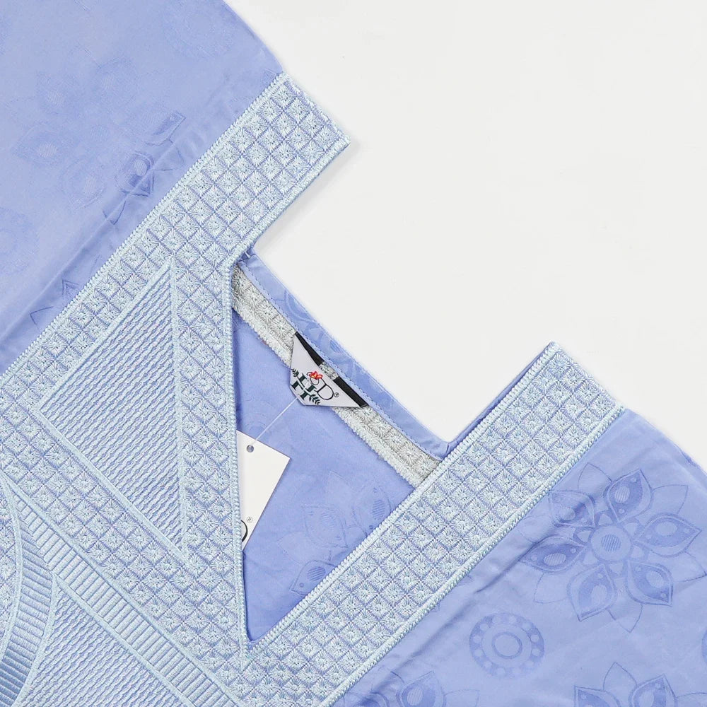 African Embroidery Blue Gown  Men Elegant Thobe 3 PC Top and Pants Suits Set