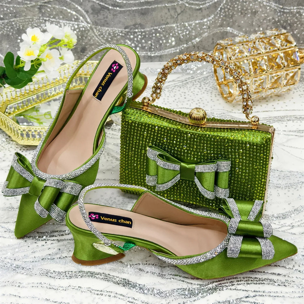 Butterfly-Knot Bow Pointed Toe Slingback Heels & Matching Bag Set — 7 Colours | EU 37–43