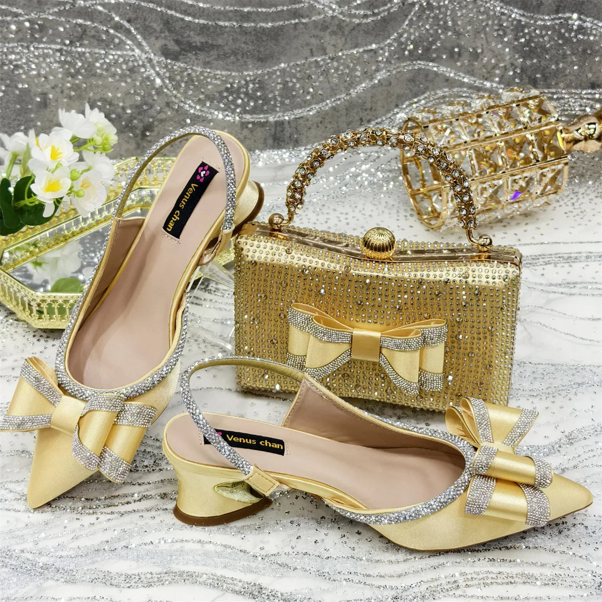 Butterfly-Knot Bow Pointed Toe Slingback Heels & Matching Bag Set — 7 Colours | EU 37–43