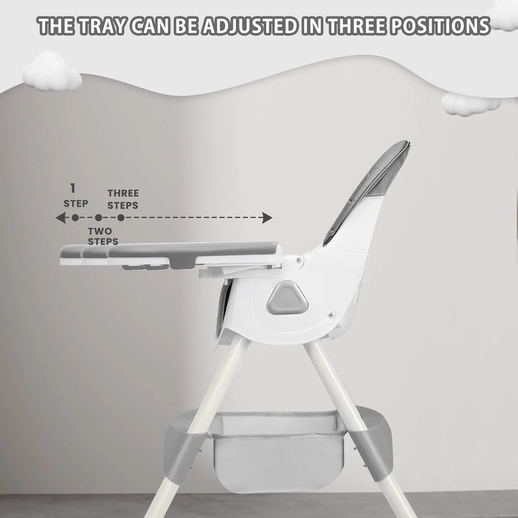 3-in-1 Baby HighChair, Foldable Portable Baby Dining Chairs Eat & Play Convertible High Chair with Double-Layer Dinner Plate