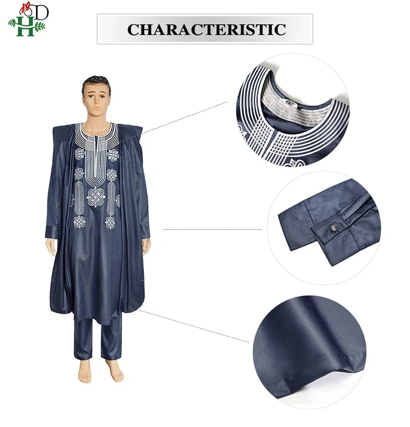 African Suit Men Robe Shirt and Pants Set Long Sleeve
