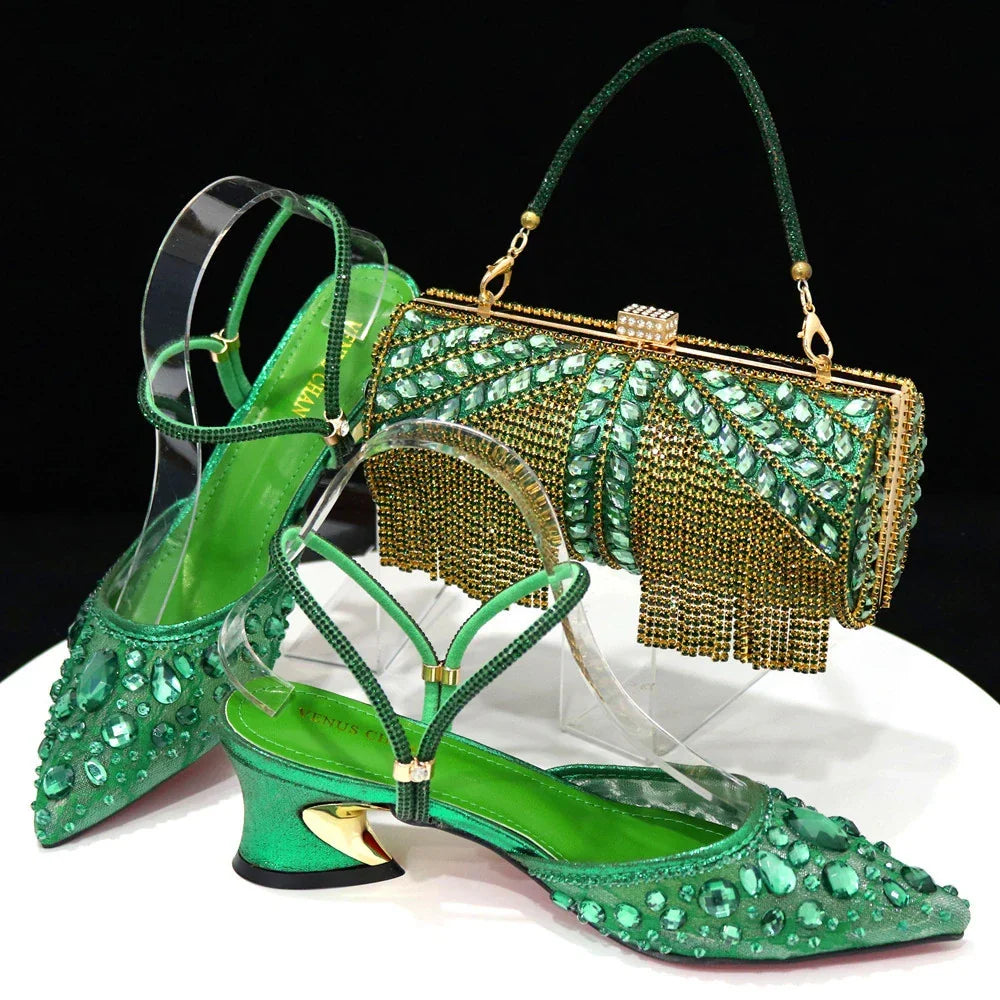 3D Bling Pointed Toe Slingback Heels — Shoes Only or With Matching Bag | 7 Colours | EU 37–42