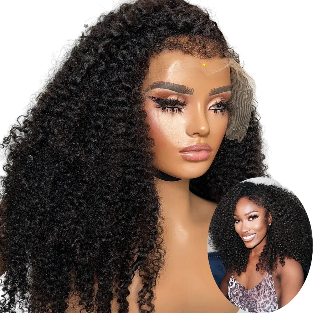 Brazilian 4C Blend Edges Afro Kinky Curly 360 Full Lace Wig 100% Human Hair 13x4 Lace Frontal Wigs Human Hair Bye-Bye Knots 250%