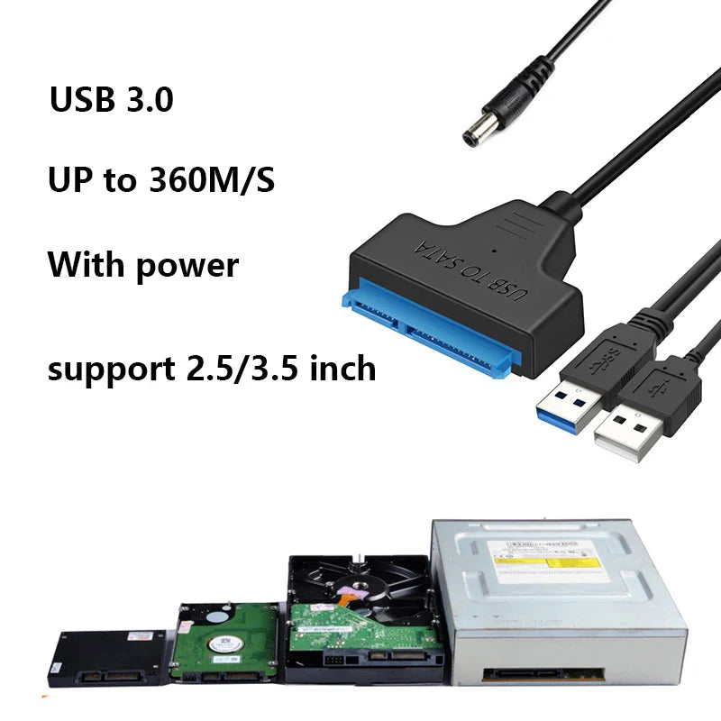 Sata To USB 3.0 Cable Adapter With 12V 2A Power Supply For 2.5 3.5 Inch SSD HDD Hard Drive Disk External Connector 22Pin