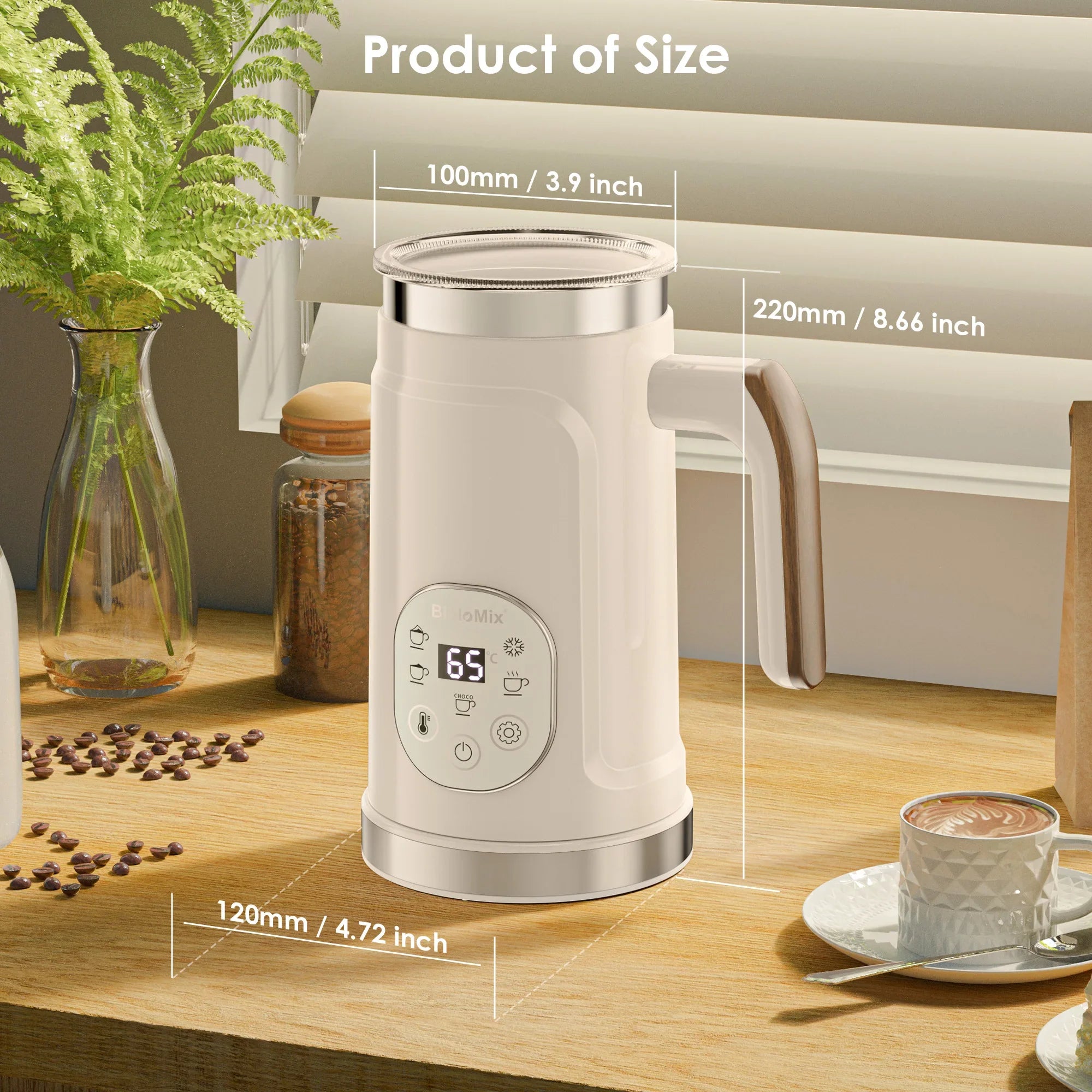 BioloMix Upgraded 5-in-1 LED Touch Screen Milk Frother for Lattes & Coffee, Hot And Cold Foam Maker