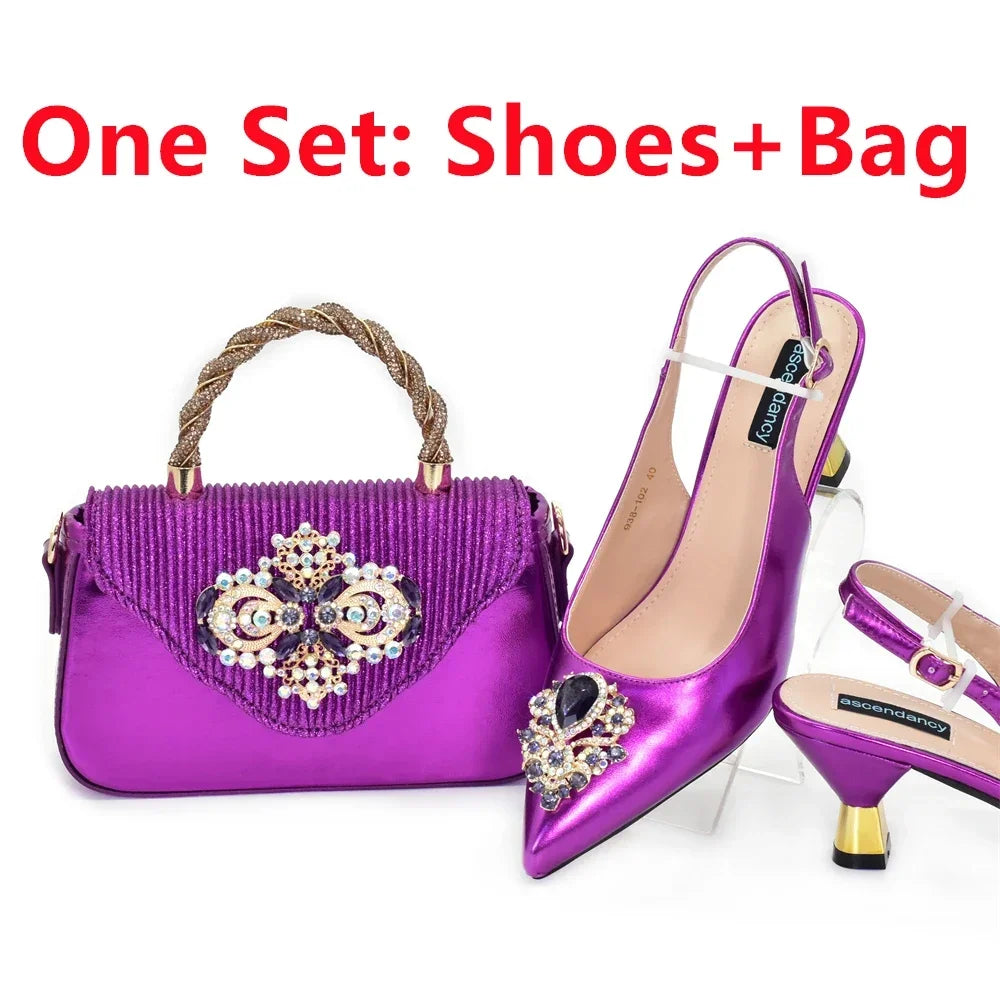 Women's Italian Shoe & Bag Set | Crystal Slingback Heels | Party & Wedding | EU 38–43 | 5 Colours