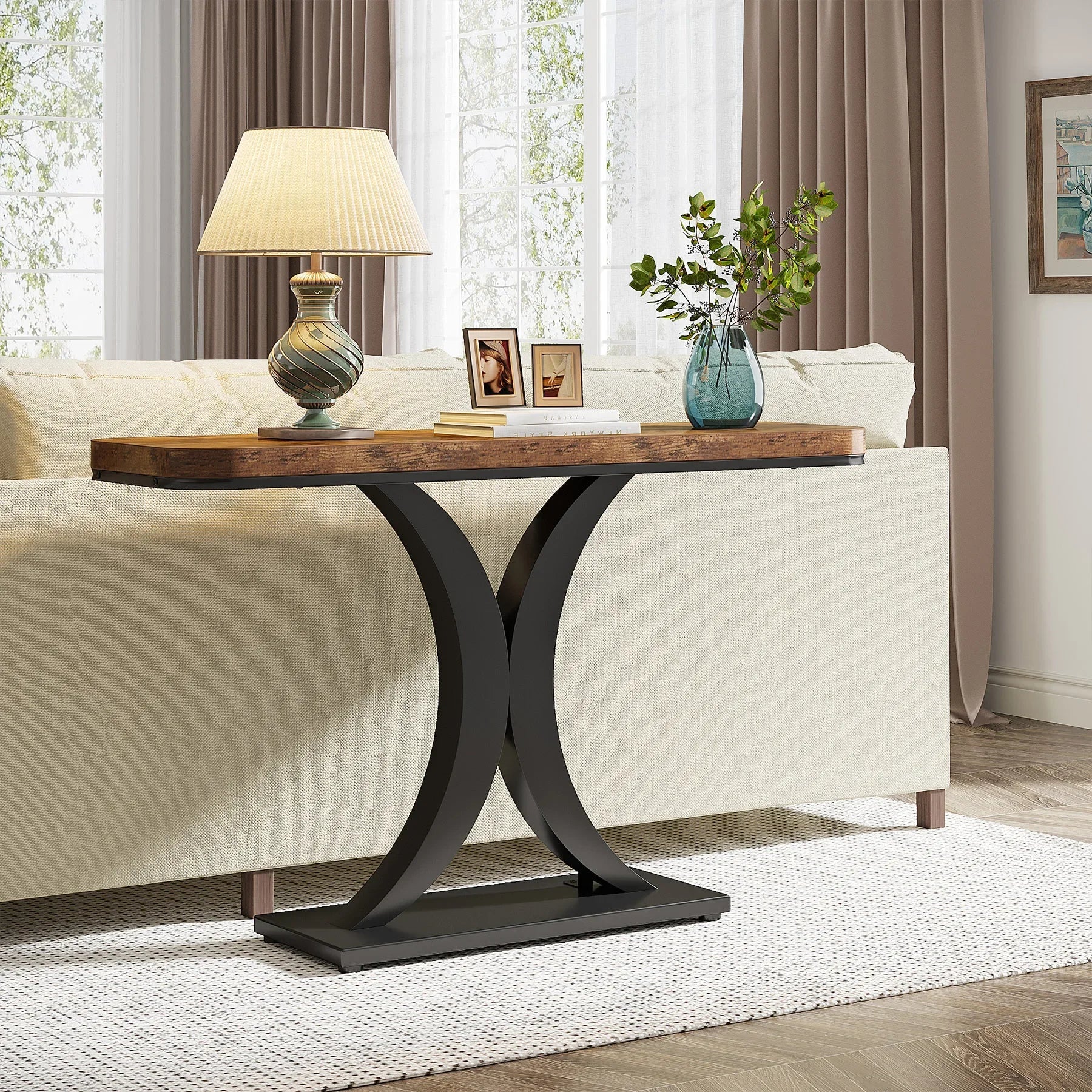 Tribesigns Industrial Console Table, 40 inch Narrow Entryway Foyer Table with Geometric Base, Rustic Hallway Accent Table