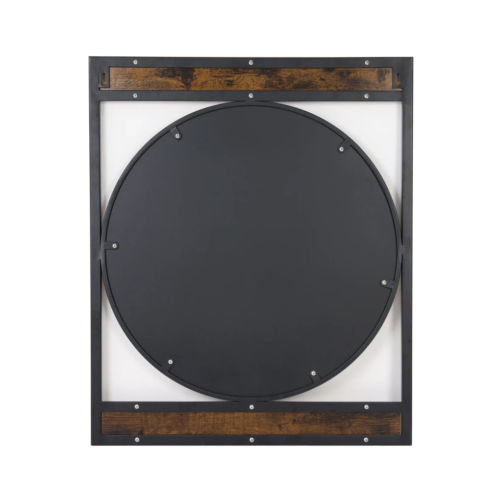 63x76CM Industrial Metal Wood Frame Wall Mounted Mirror Bathroom Living Room Decorative Mirror