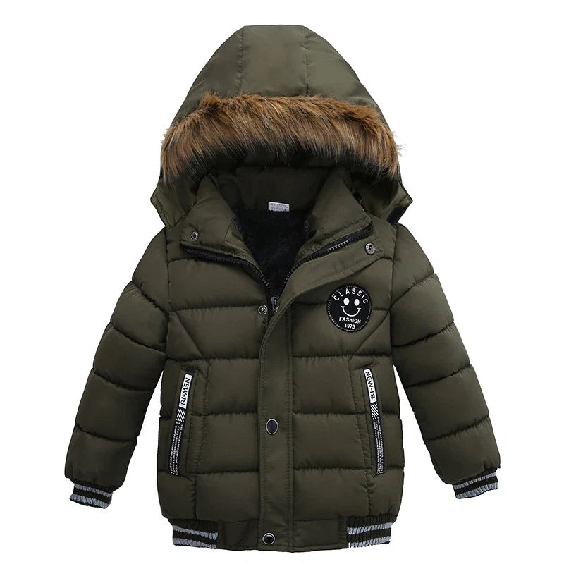 Autumn Winter Hooded Jacket for Kids - Boys & Girls Warm Fur Collar Zipper Outerwear Casual Fashion Baby Coat for Ages 2-6