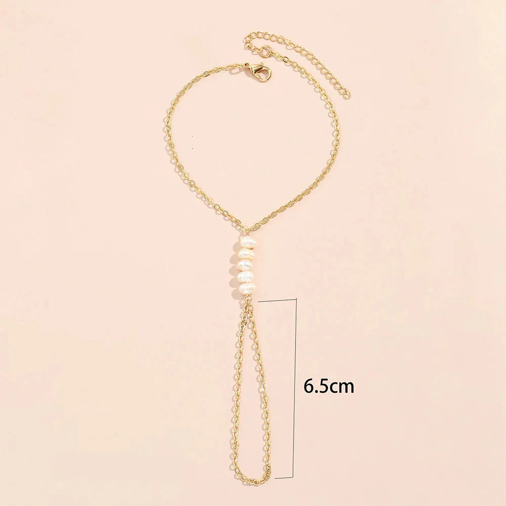 Minimal Pearl Hand Chain Bracelet