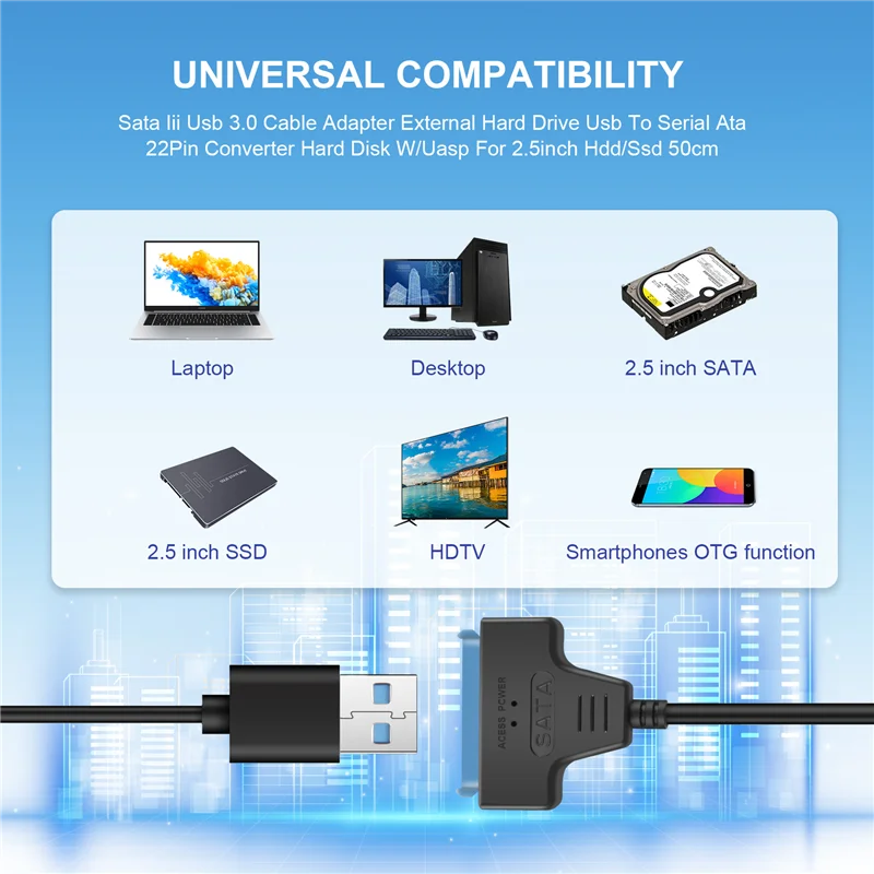 C9-Sata Iii Usb 3.0 Cable Adapter External Hard Drive Usb To Serial Ata 22Pin Converter Hard Disk W/Uasp For 2.5Inch Hdd/Ssd 50C