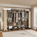 Industrial Coat Rack Stand, Open Wardrobe, Clothes Rail with 2 Drawer and Shelves, Bedroom Storage, Hanging Bar, XXL