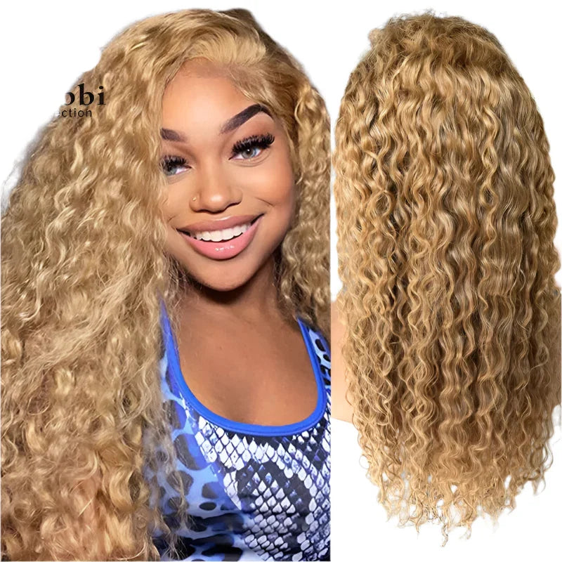Honey Blonde Water Wave 4x4 Lace Front Wig 100% Human Hair Wigs for Women 13x4