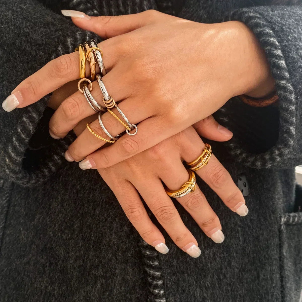 18K Elegant Silver Stacked Rings
