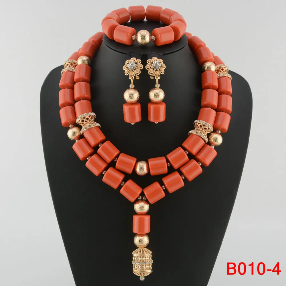 Traditional Nigerian Wedding Artificial Coral Beads Bridal Jewelry Sets African