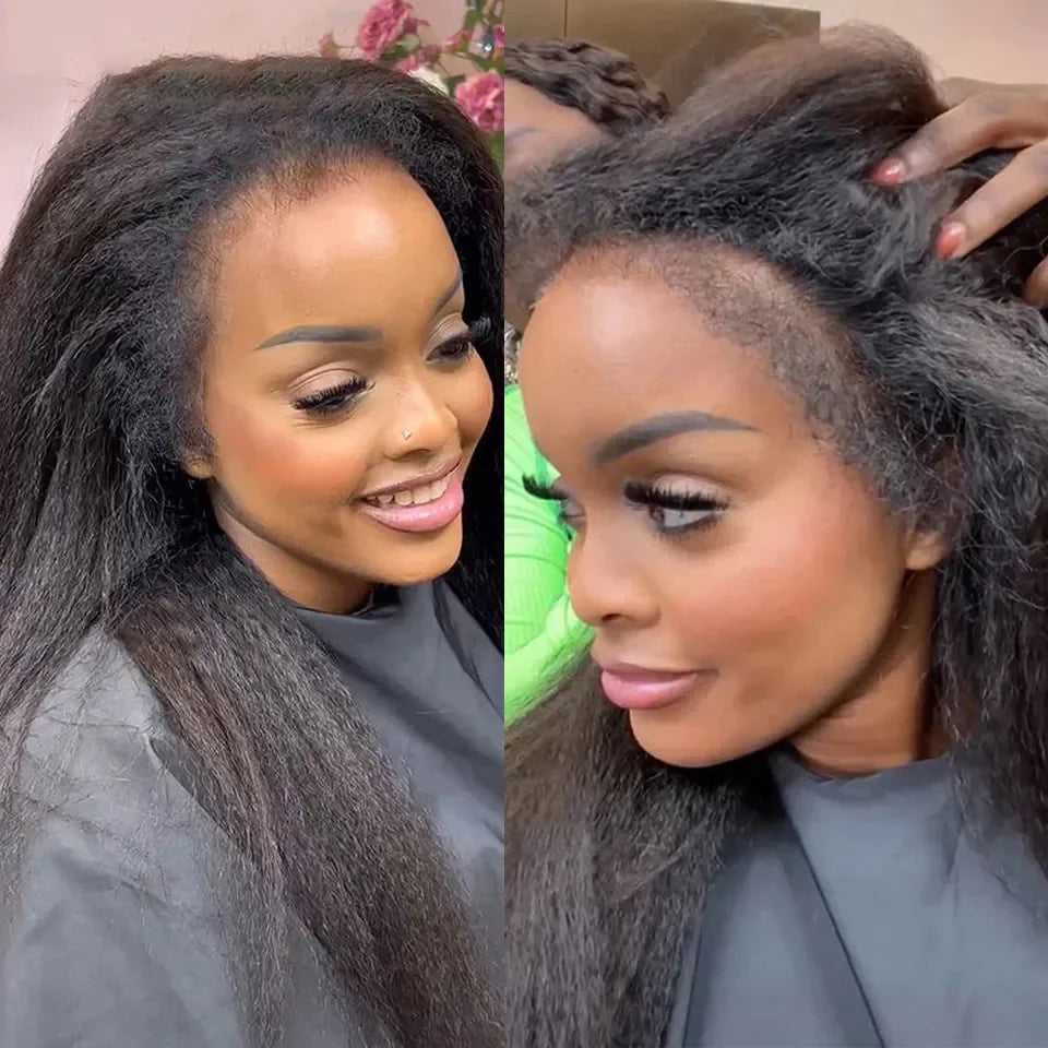 HD Lace Human Hair Wig | Kinky Straight with 4C Edges | 7x5 Glueless & 13x6 Lace Front | 180% & 250% Density | 16–34"