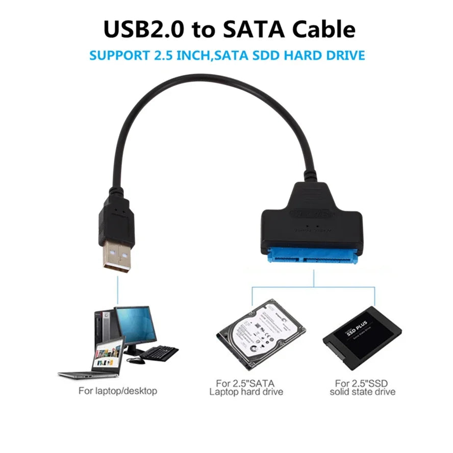 SATA to USB 3.0 / 2.0 Cable Up to 6 Gbps for 2.5 Inch External HDD SSD Hard Drive SATA 3 22 Pin Adapter USB 2.0 to Sata III Cord