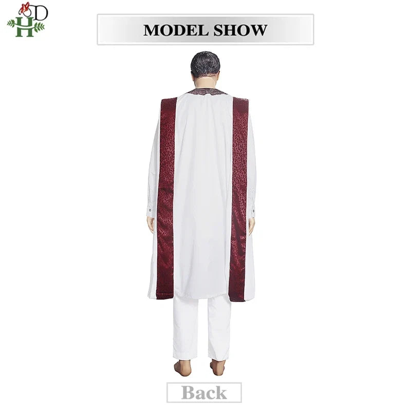 H&D Embroidered Dashiki Agbada Men African Traditional Clothes Ankara Outfit Cover Shirt Pants 3 PCS Suit Muslim Sets