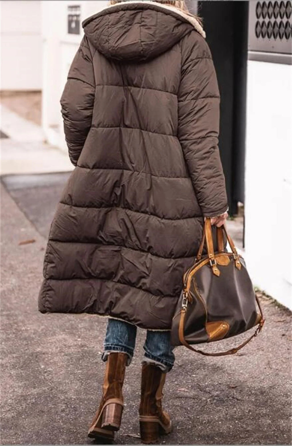 Winter Hooded Quilted Women's Solid Reversible Long Sleeve Thick