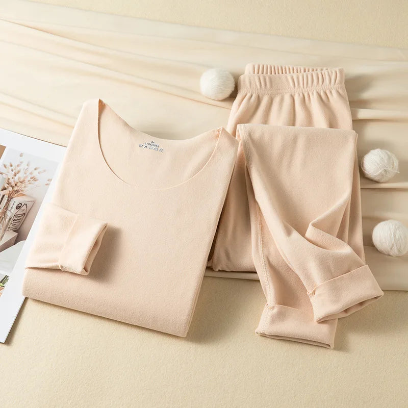 Women's Seamless Thermal Underwear Set Winter Warm Comfortable Solid Lingerie Long Johns Sexy Knitted Polyester Elastane Blend